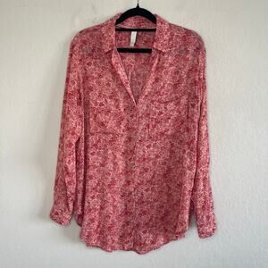 PILCRO Floral Button Down Collared Shirt Pink - Size XS